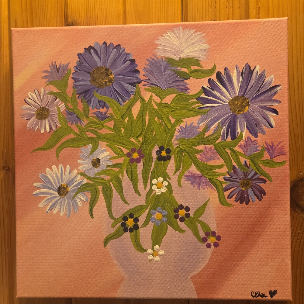 Floral Canvas Art with Purple and White Flowers